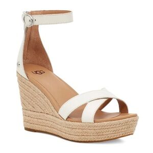 Ugg Ezrah Wedge Sandals Leather Shoes Size 8.5 Buckle Ankle Strap Spring Beach